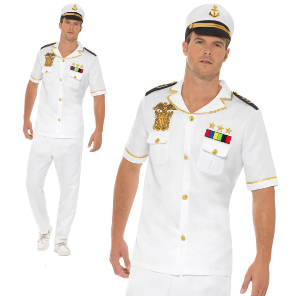 NAVY Captain Costume Officer Sailor WHITE Adult XL - Picture 3 of 3